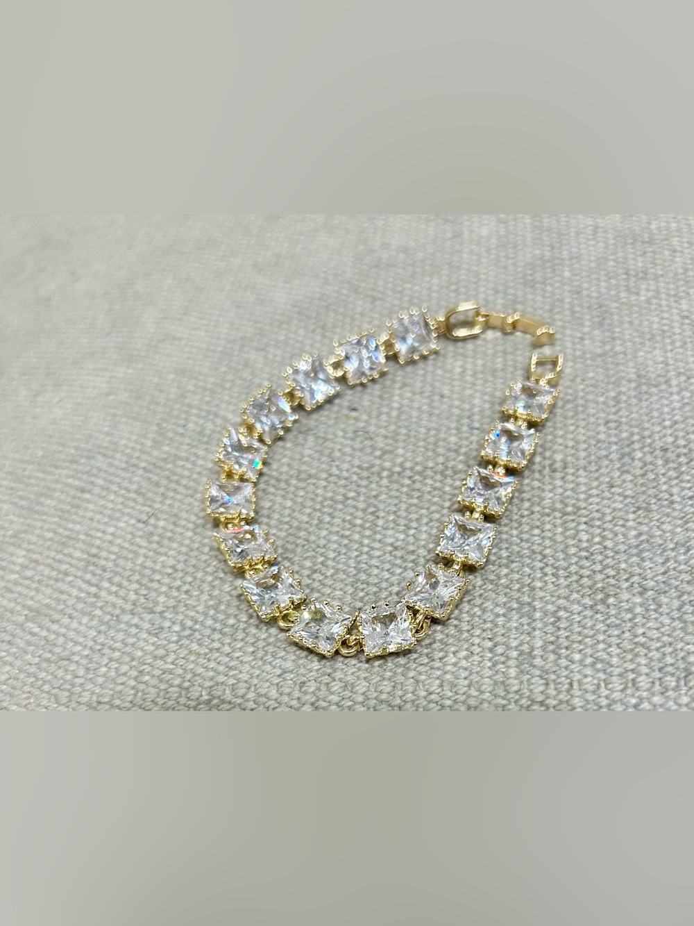 Gold Plated Tennis Bracelet with Square Cubic Zirconia